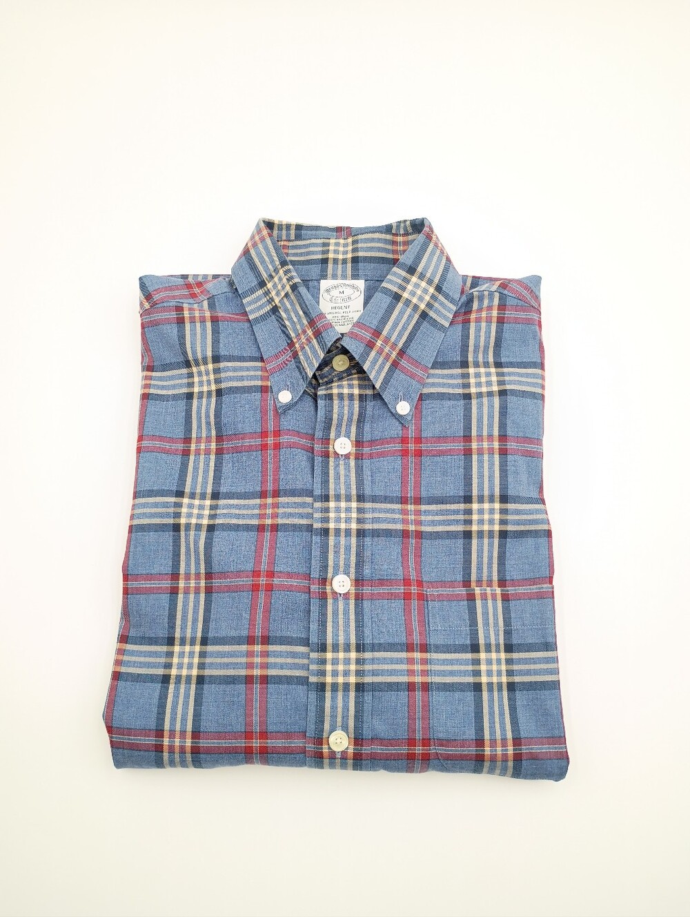 Brooks Brothers Regent Fit Supima Cotton Plaid Button Down Shirt Blue Red Medium